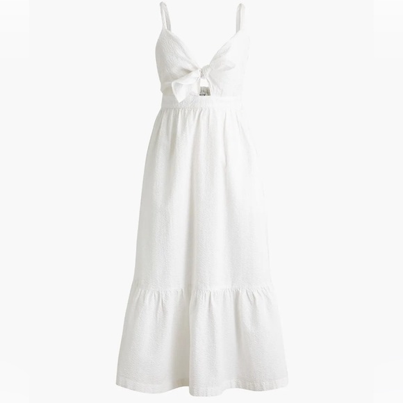 J. Crew Dresses & Skirts - J.Crew Seersucker Honeymoon/Bridal tie-front cutout midi dress